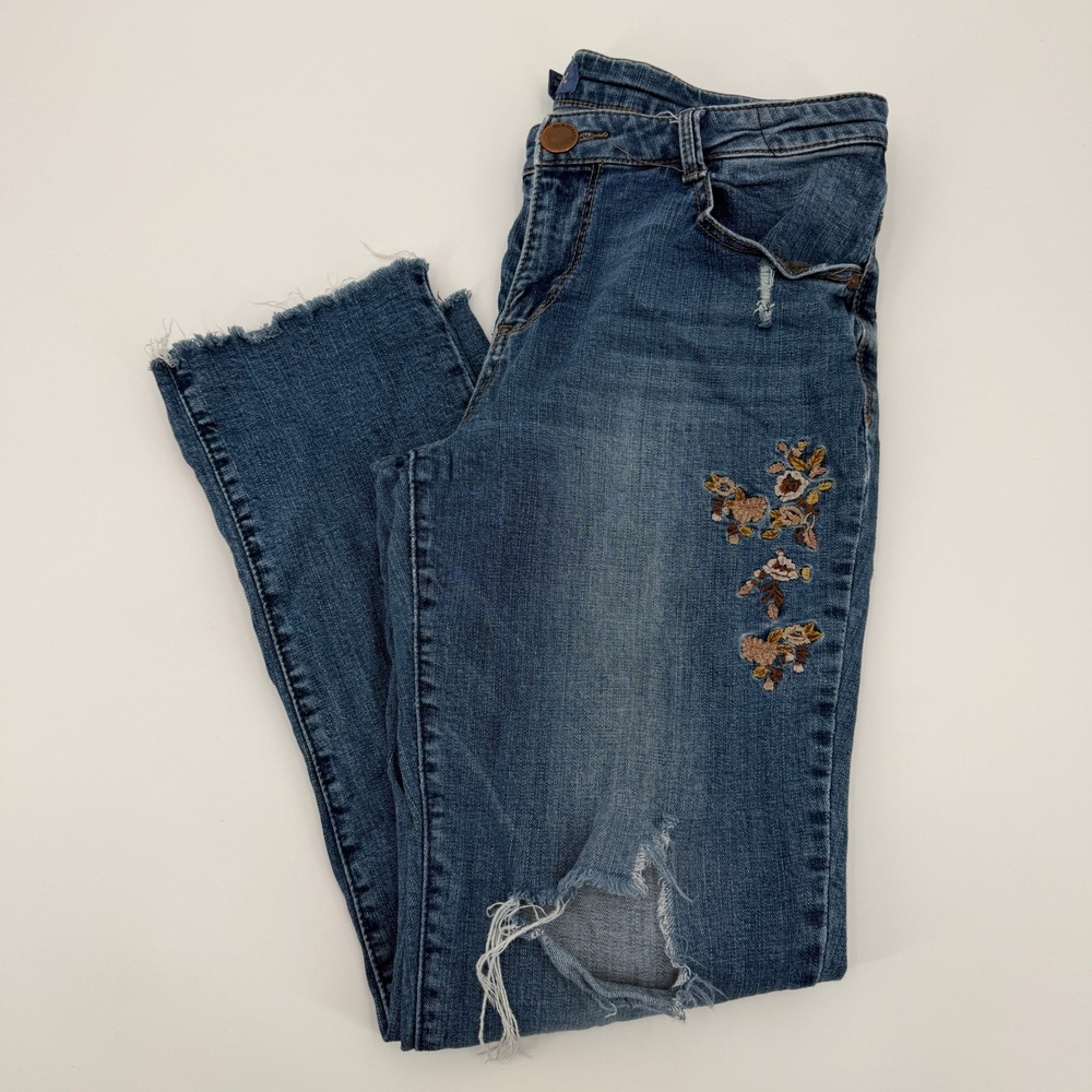 Democracy‎ Flex-ellent Embroidered Distressed Skinny Jeans Blue Size 10 Raw Hem